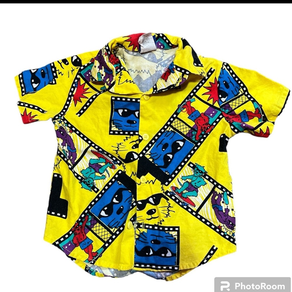 90’s y2k Boys Button Down Short Sleeve Cool Cat Surfer Brand Ocean Pacific